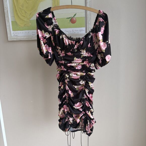 ❄️SALE❄️For Love & Lemons 'Melrose' Dress - Satin Bodycon Cocktail Puff Sleeve - Picture 5 of 7